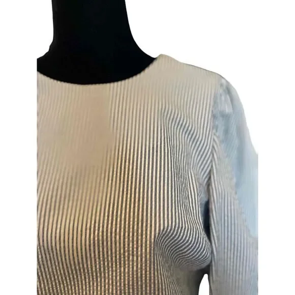 Veronica Beard Womens Blue Striped Round Neck Ruffled Dress Size 10